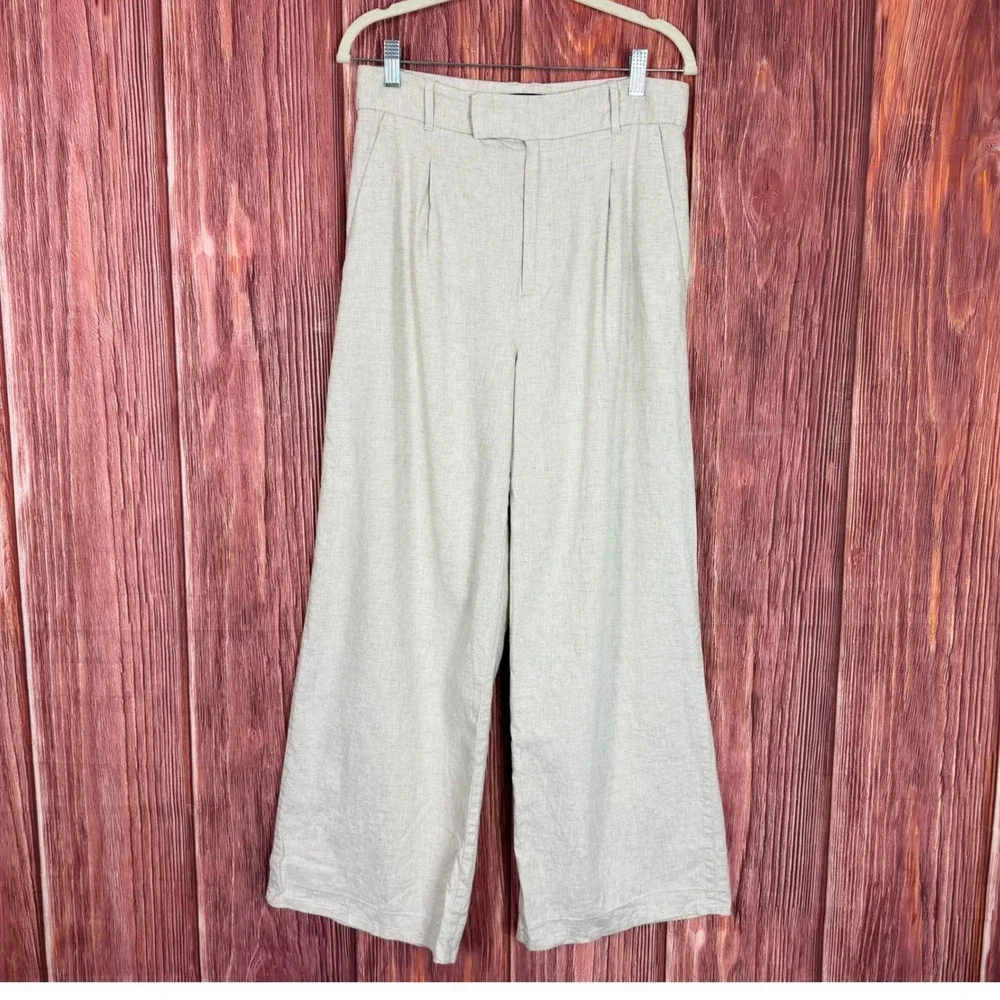Banana Republic Womens Wide Leg Pleated Trousers Oatmeal Beige Size 8 High Rise